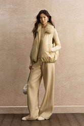 Luo Yun Yan Shearling-Collar Down Vest - Milky Camel